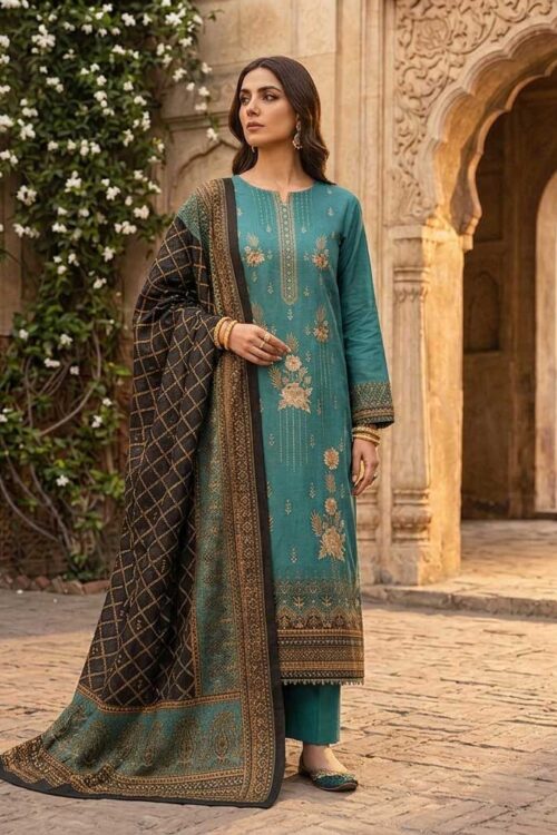 Teal Stone UNSTITCHED 3PC EMBROIDERED LAWN SUIT