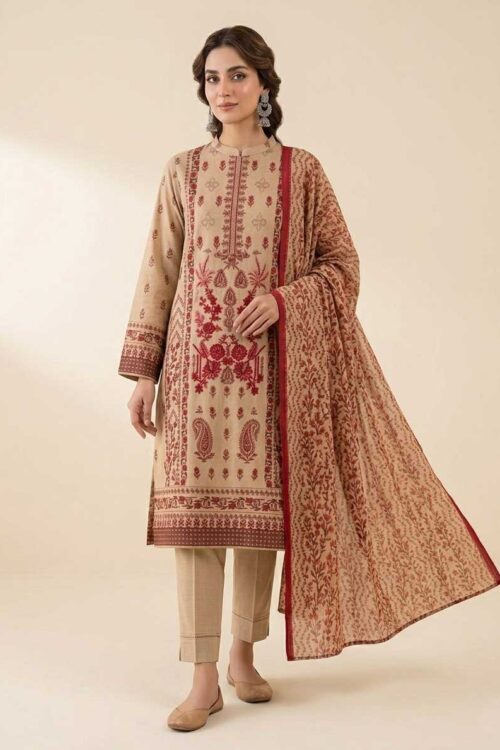 Peach Beige UNSTITCHED 3PC EMBROIDERED LAWN SUIT