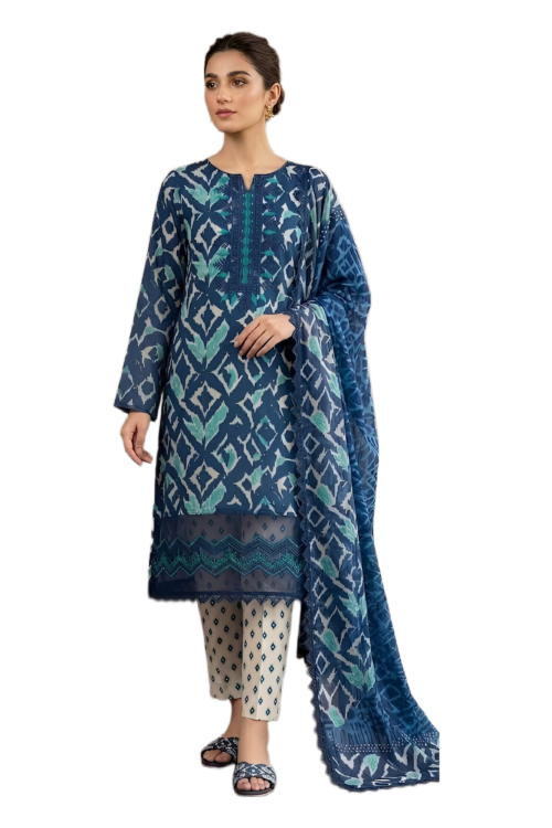 ETHNIC BLUE-3PC EMBROIDERED LAWN SUIT
