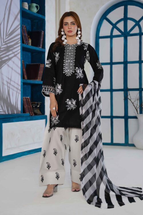 Monochrome Magic STITCHED 3PC EMBROIDERED LUXURY LAWN SUIT