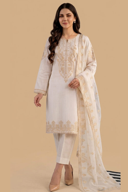 White Lumina  STITCHED 3PC EMBROIDERED LUXURY LAWN SUIT