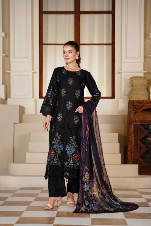 Black STITCHED 3PC EMBROIDERED LUXURY LAWN SUIT