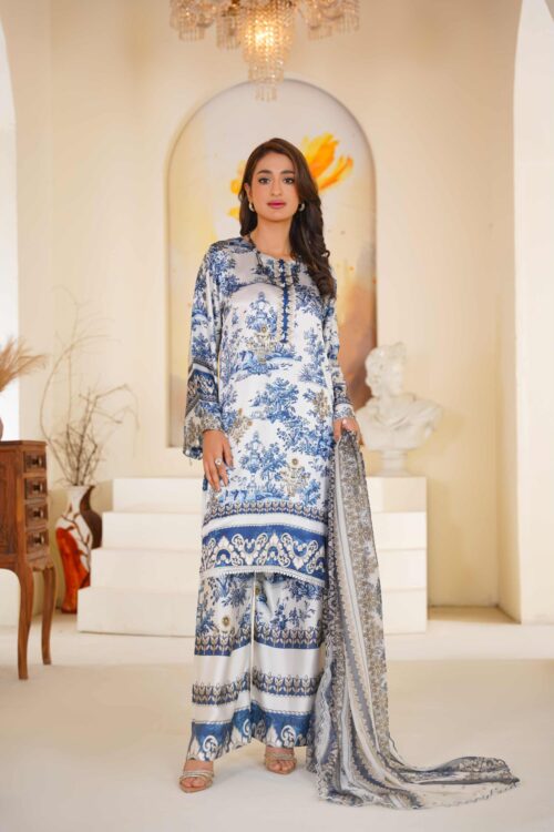 Printed shamoz silk with Apple silk Dupata