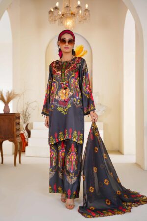 Printed shamoz silk with Apple silk Dupata