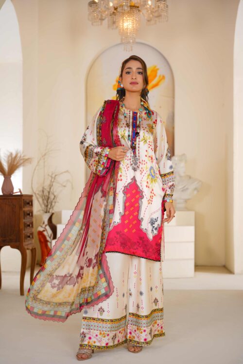 Caramel Beige Printed shamoz silk with Apple silk Dupata