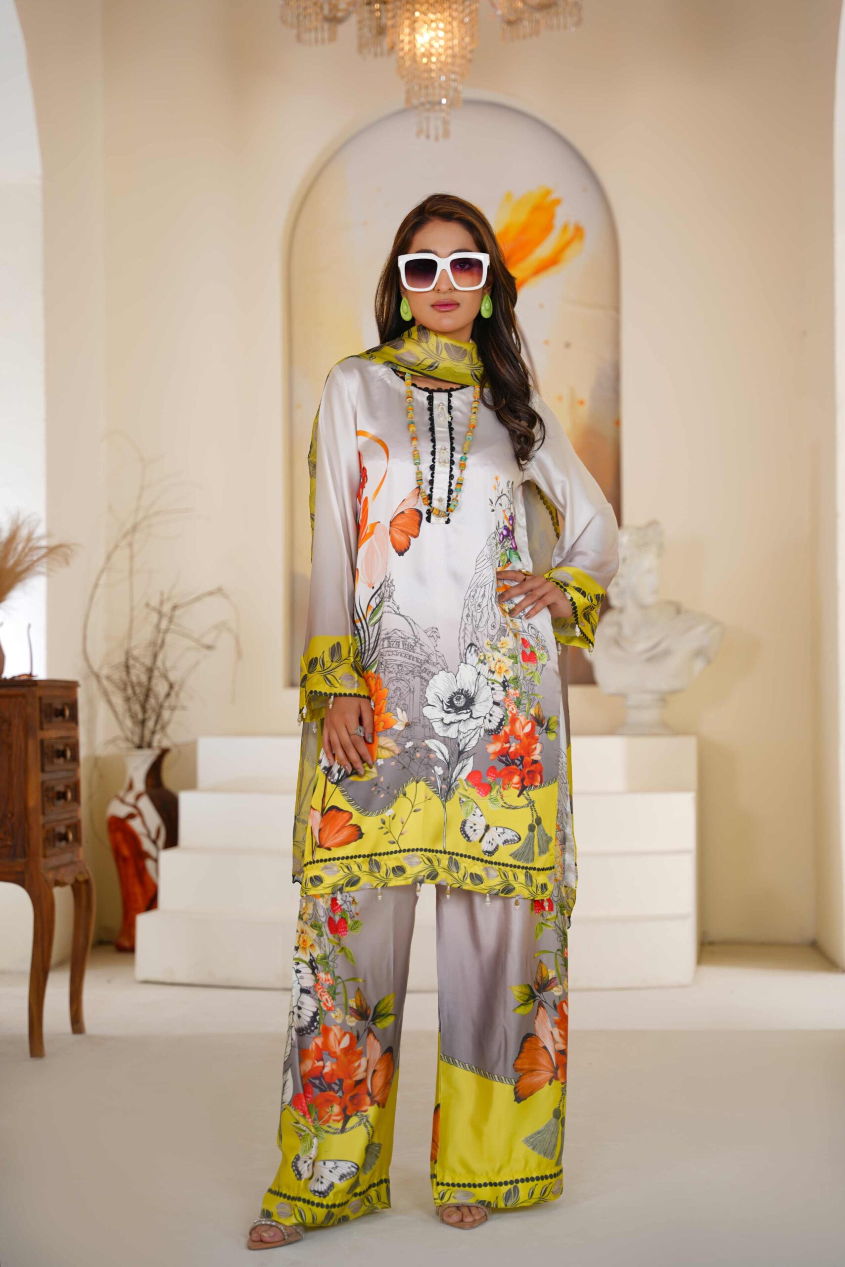 Printed shamoz silk with Apple silk Dupata - Image 6