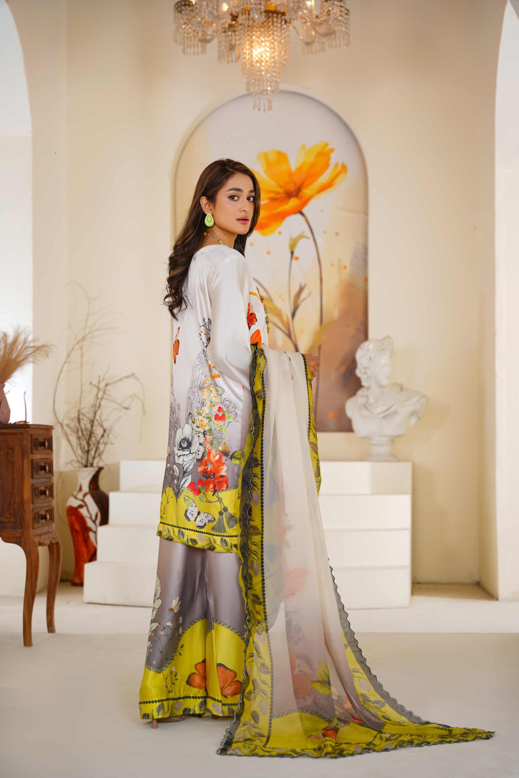 Printed shamoz silk with Apple silk Dupata - Image 2