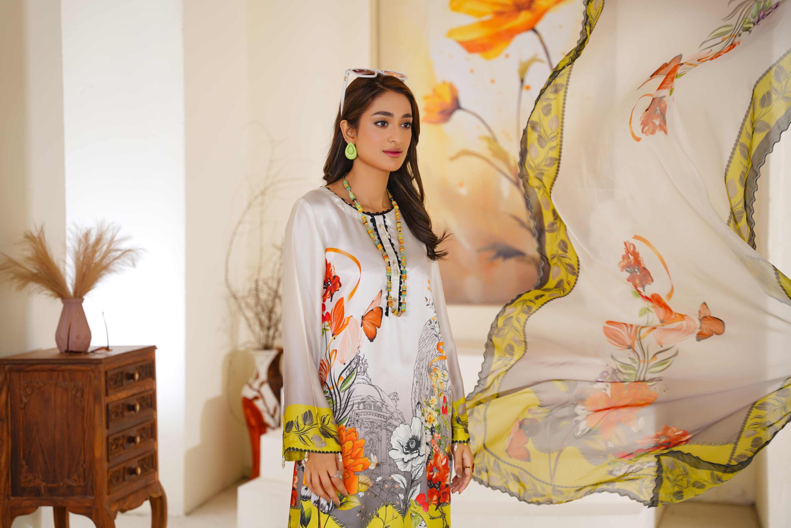 Printed shamoz silk with Apple silk Dupata - Image 7