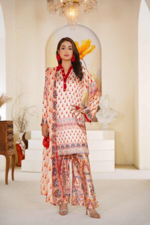 Printed shamoz silk with Apple silk Dupata