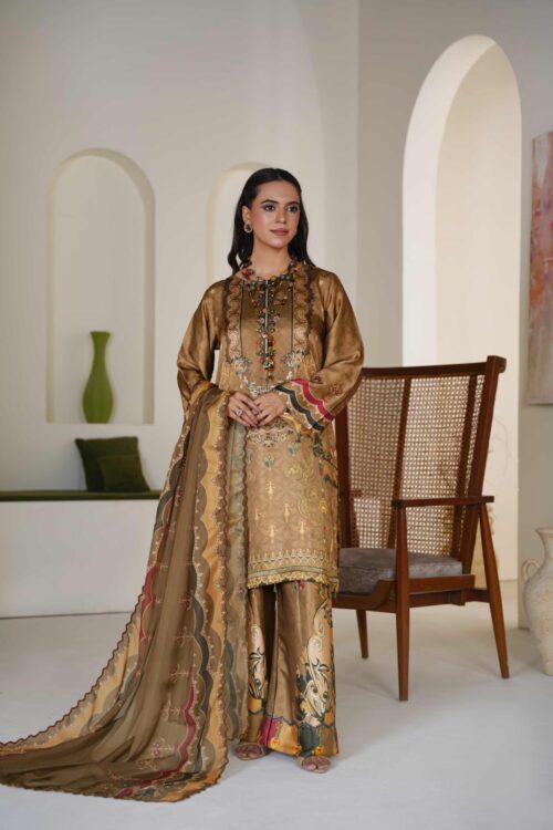 Printed shamoz silk with Apple silk Dupata