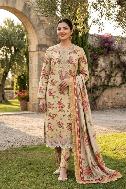 MELLOW GREEN- 3PC EMBROIDERED LAWN SUIT