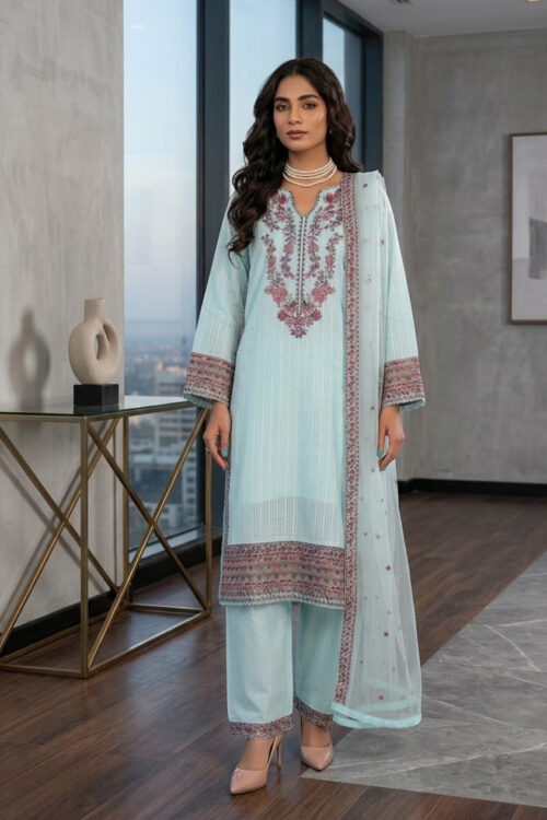 Sea Mist STITCHED 3PC EMBROIDERED LAWN SUIT