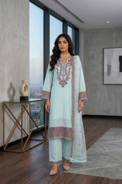 Sea Mist STITCHED 3PC EMBROIDERED LAWN SUIT