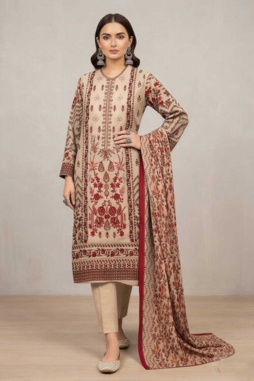 Peach Beige UNSTITCHED 3PC EMBROIDERED LAWN SUIT