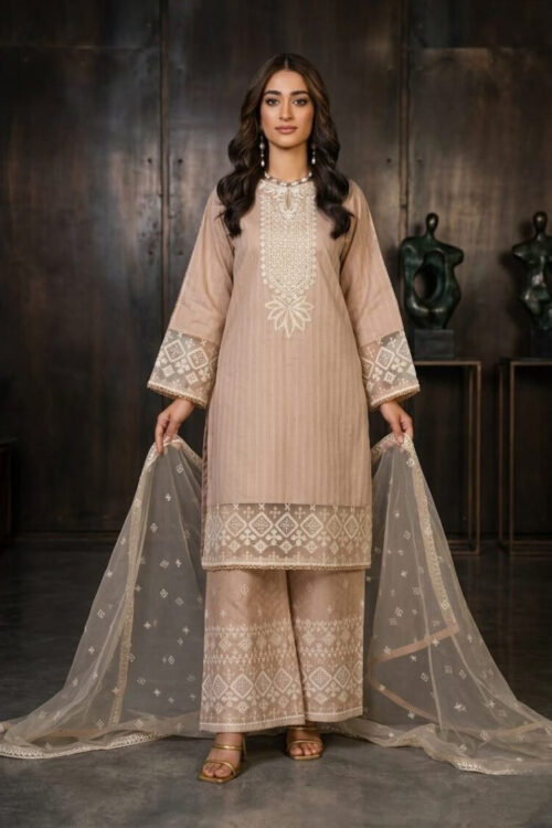 Rose Taupe STITCHED 3PC EMBROIDERED LAWN SUIT