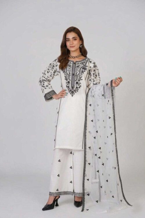 White STITCHED 3PC EMBROIDERED LAWN SUIT