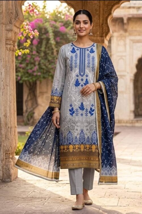 Deep FOREST-3PC EMBROIDERED LAWN SUIT