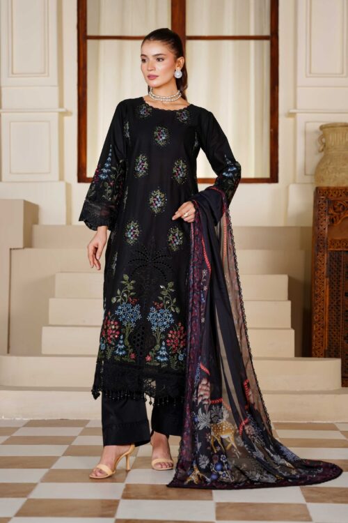 Black STITCHED 3PC EMBROIDERED LUXURY LAWN SUIT