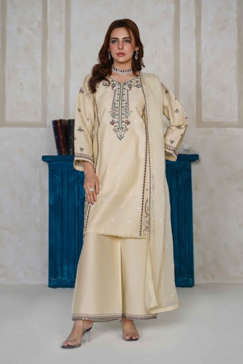 Ivory Elegance STITCHED 3PC EMBROIDERED LUXURY LAWN SUIT