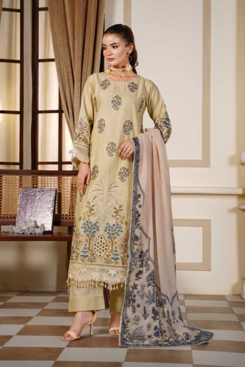 Golden Sand STITCHED 3PC EMBROIDERED LUXURY LAWN SUIT