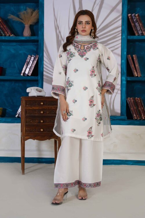 White Gardenia STITCHED 3PC EMBROIDERED LUXURY LAWN SUIT