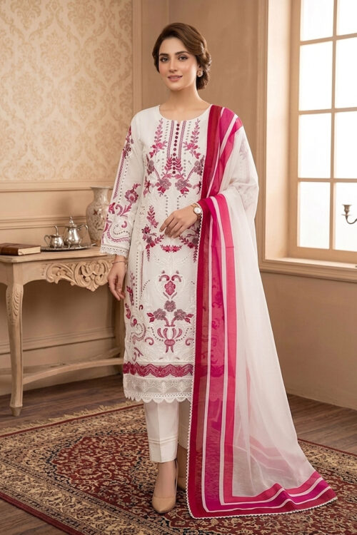 STITCHED 3PC EMBROIDERED LUXURY LAWN SUIT