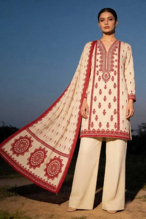 WINDSOR RED-3PC EMBROIDERED LAWN SUIT