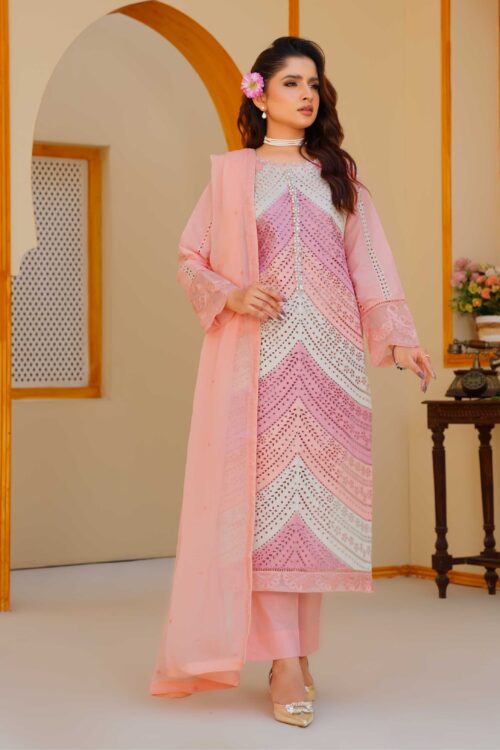 Rosy glow  Embroidered luxury 3piece stitched lawn suit