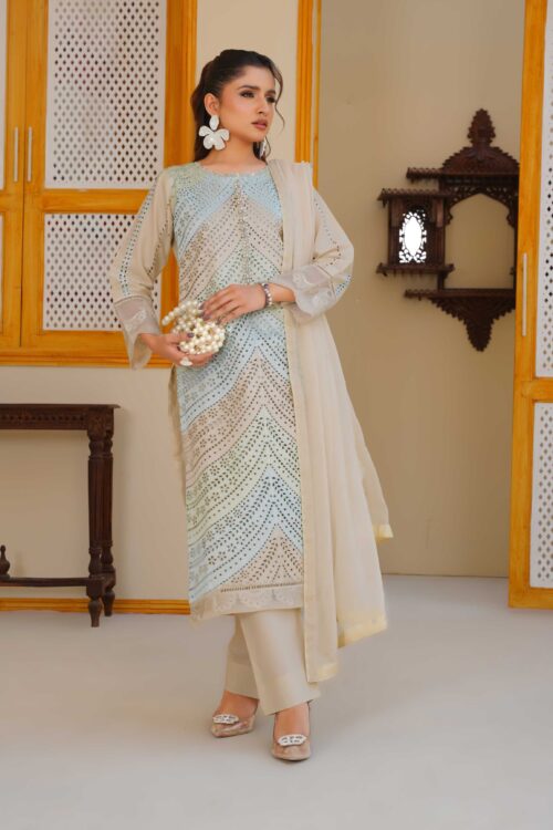 Serene Meadow Embroidered luxury 3piece stitched lawn suit