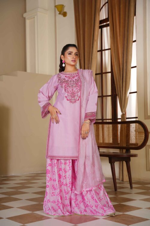Blossom pink STITCHED 3PC EMBROIDERED LAWN SUIT