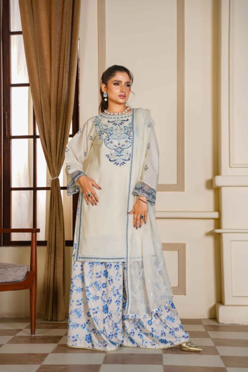 Sapphire Cream STITCHED 3PC EMBROIDERED LAWN SUIT