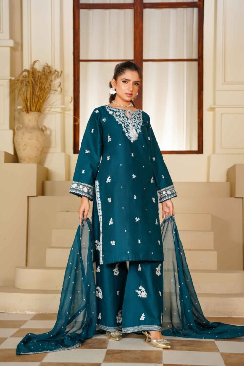 Deep Teal STITCHED 3PC EMBROIDERED LAWN SUIT